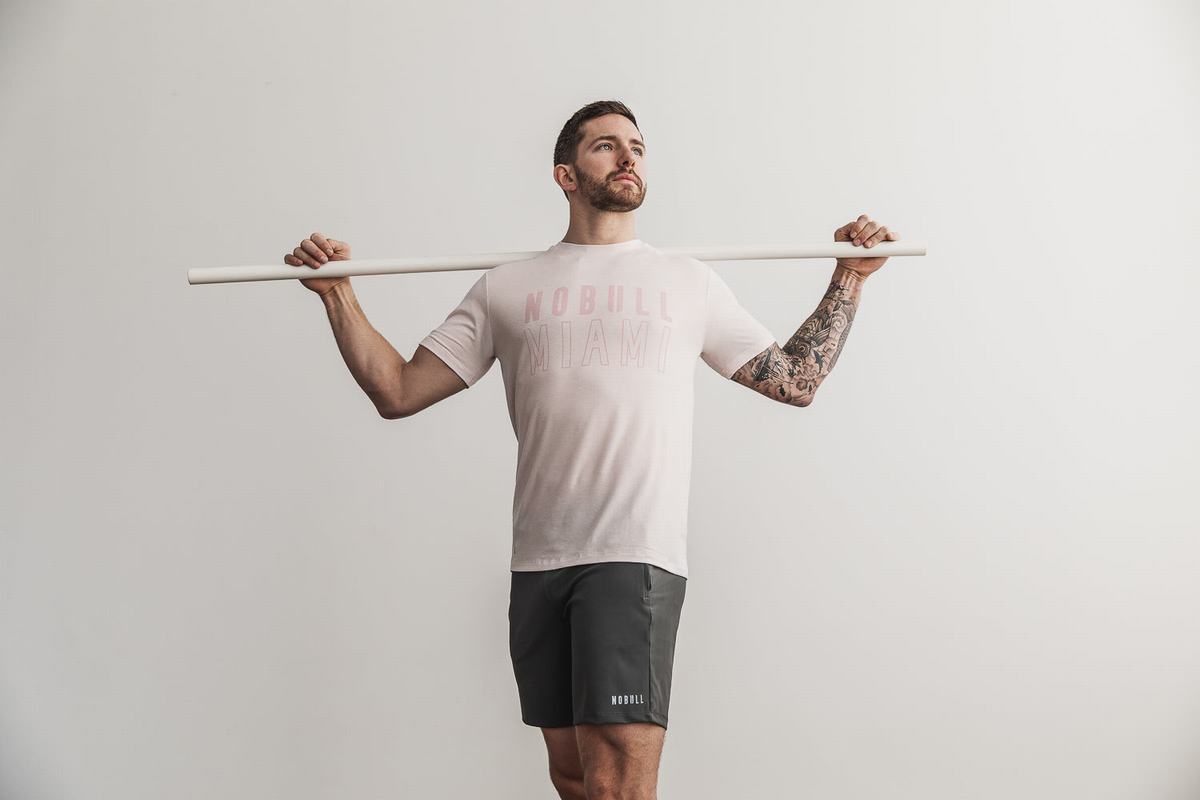 Nobull Miami Men's T Shirts Pink | Australia (EQ9384)